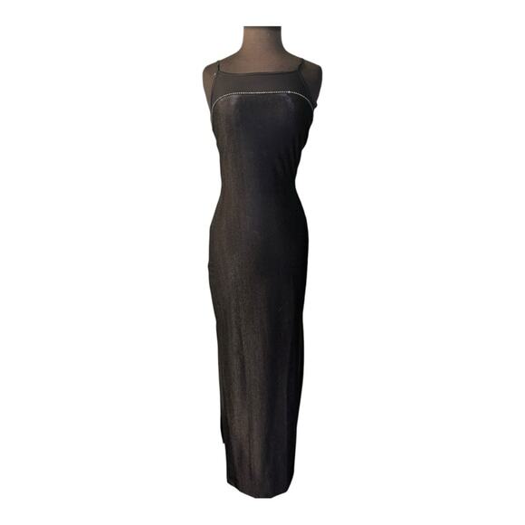 Vtg 90s Sheer Top Rhinestone Trim Whimsigoth Glam Maxi Dress Small Vamp Stretch - Picture 2 of 7